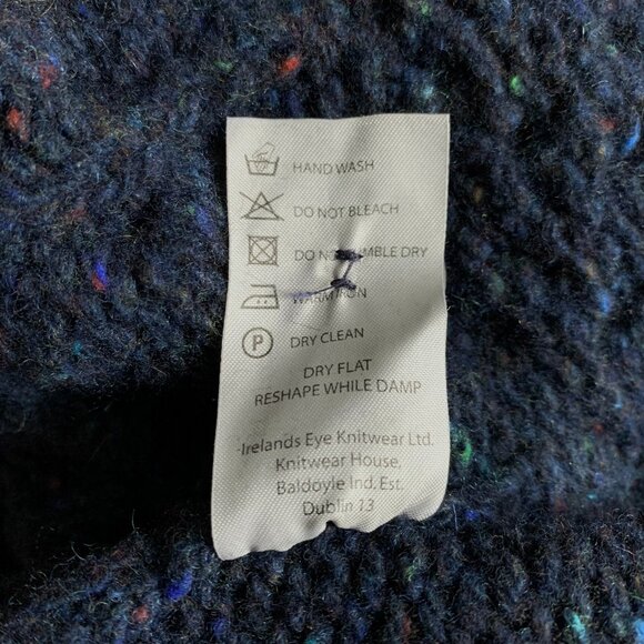 Irelands Eye Islander Wool Cashmere Horseshoe Cable Knit Cardigan Navy Blue Cozy - Picture 12 of 12